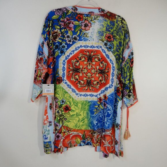 John Mark Embroidered Print KIMONO Jacket Size S Multi Tassel Sleeve NWT $119 - Picture 5 of 10
